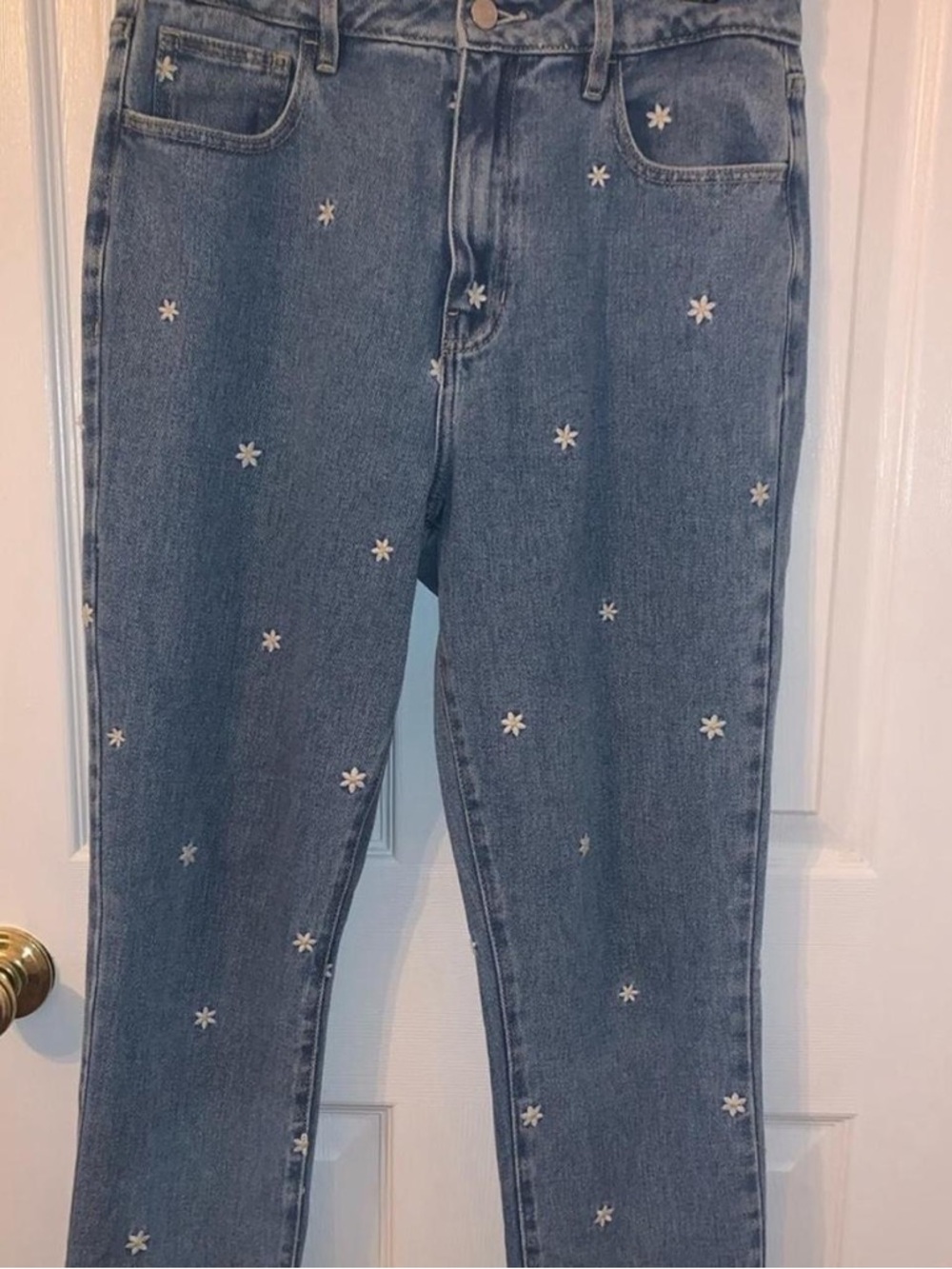 PacSun Blue Skinny Jeans with White Daisy Embroidery